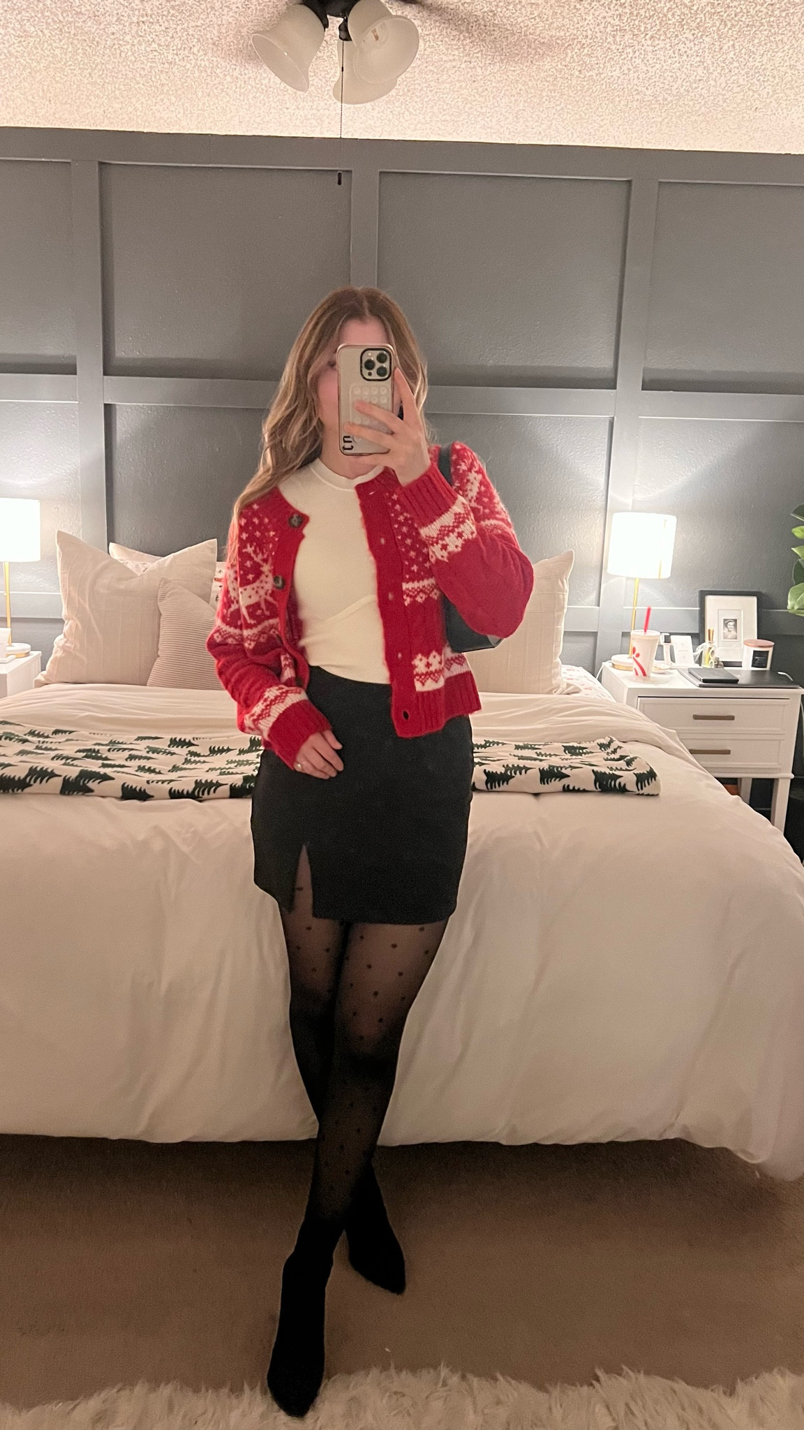 perfect little Christmas outfit 🎄🎅🏻 red sweater, red cardigan, Christmas Day Eve outfit ideas, holiday party outfits, polka dot tights, black mini skirt with slit, office party outfits, Christmas ideas 

#LTKHoliday #LTKGiftGuide #LTKSeasonal