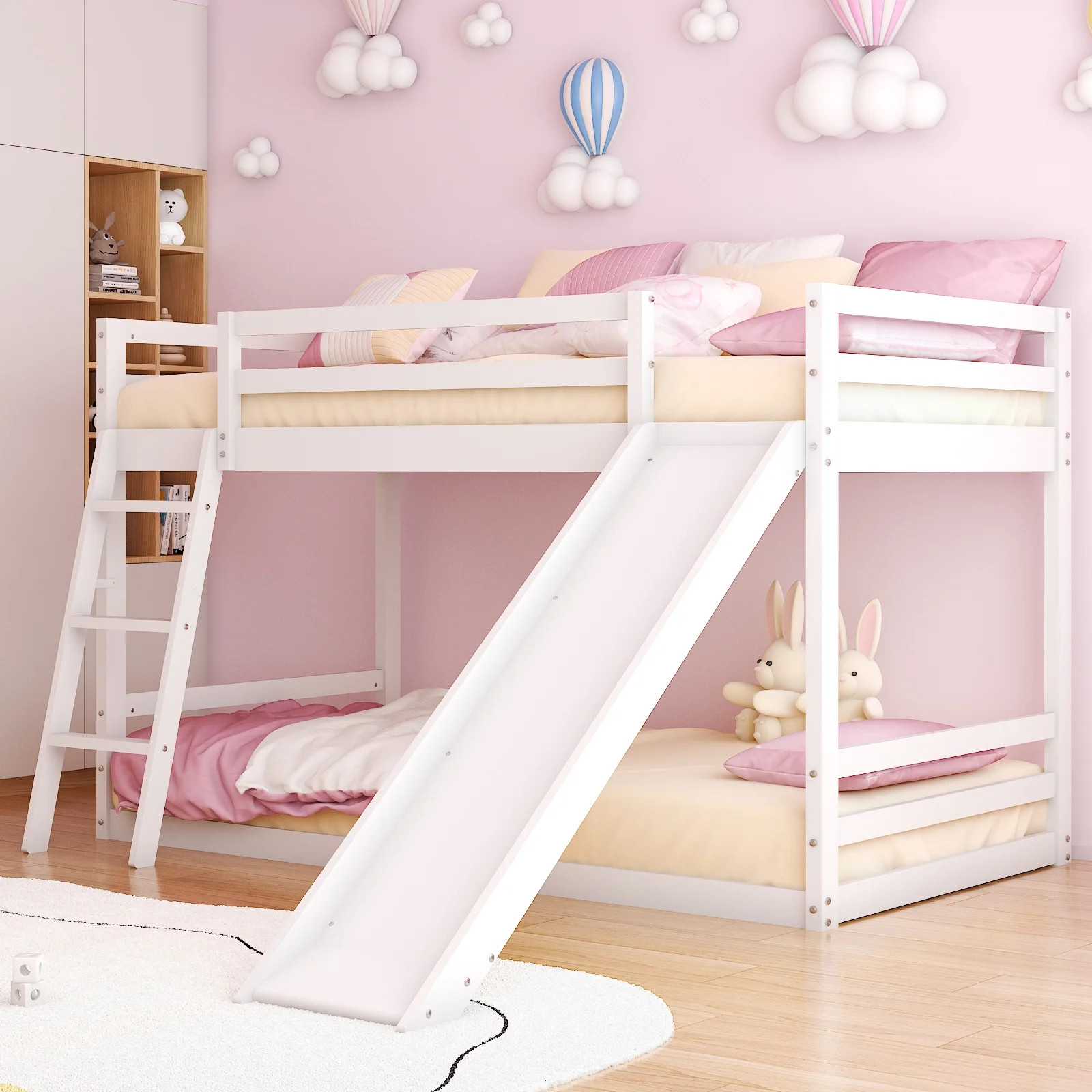 Zimtown Bunk Bed Twin Over Twin,Low Floor Bed Frame with Slide for Dormitory Bedroom,No Box Sprin... | Walmart (US)