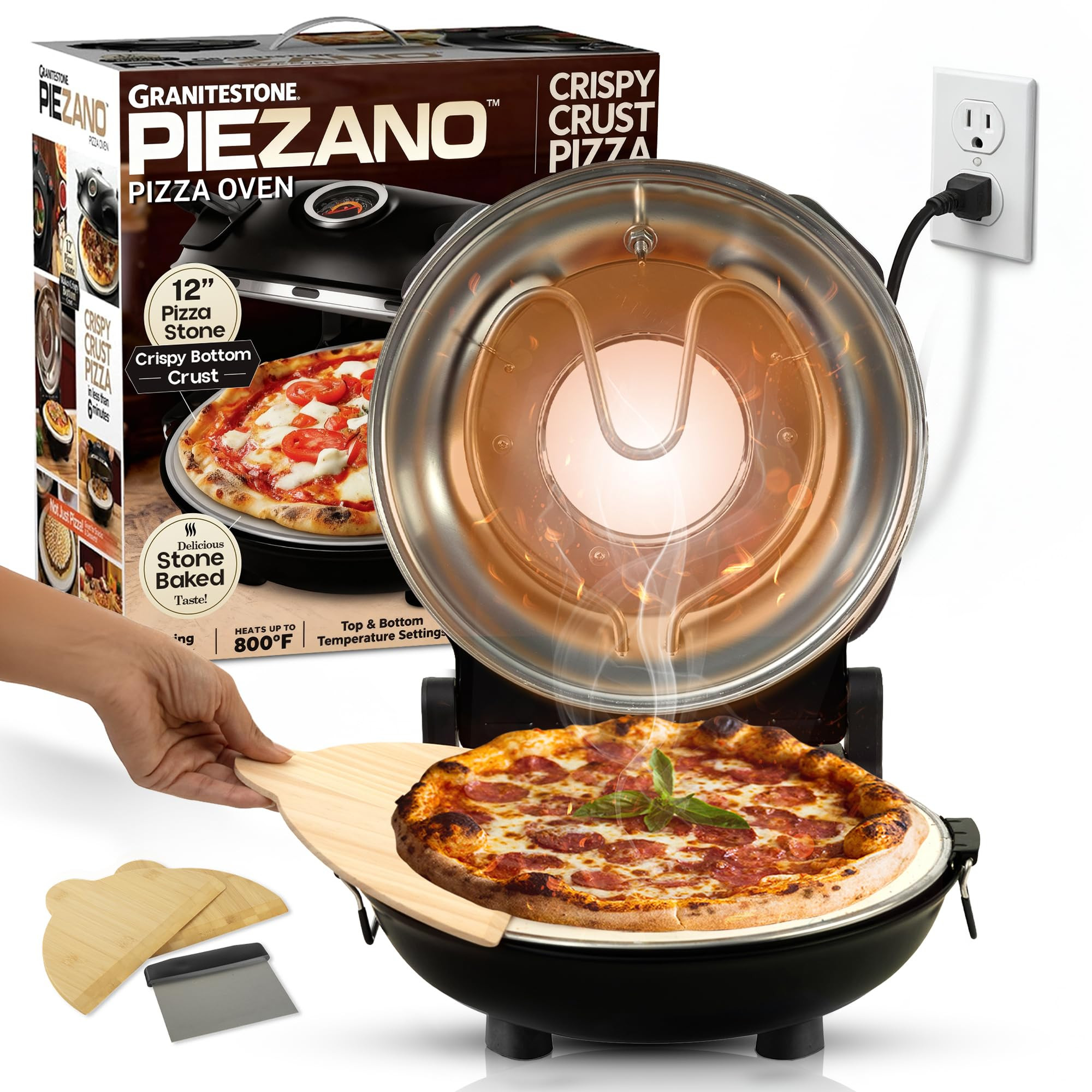 PIEZANO 12 Inch Electric Indoor Pizza Oven Heats up to 800˚F - Pizza Maker with Ceramic Stone fo... | Amazon (US)