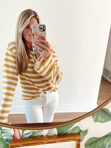 Sunny striped yellow and white sweater. Perfect to transition to spring  

#LTKunder50 #LTKstyletip #LTKSeasonal