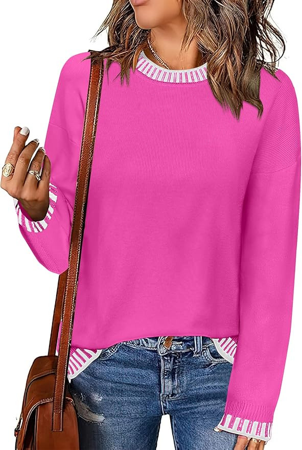Zeagoo Womens Crewneck Pullover Sweater Long Sleeve Knit Side Slit 2024 Fall Winter Sweater Tops | Amazon (US)