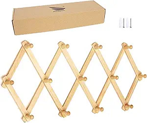 AMAPON Accordion Style Expandable Wall Wooden Coat Rack 13 Hooks (Pegs) Hang Hats Jackets Coffee ... | Amazon (US)