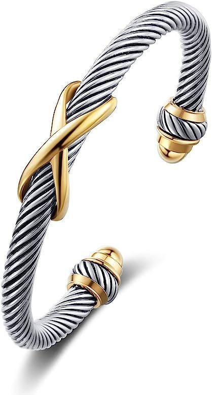 AryaHozel Classic Cuff Bangle Bracelet for Women Men Cable Wire Twisted Vintage Stainless Steel R... | Amazon (US)