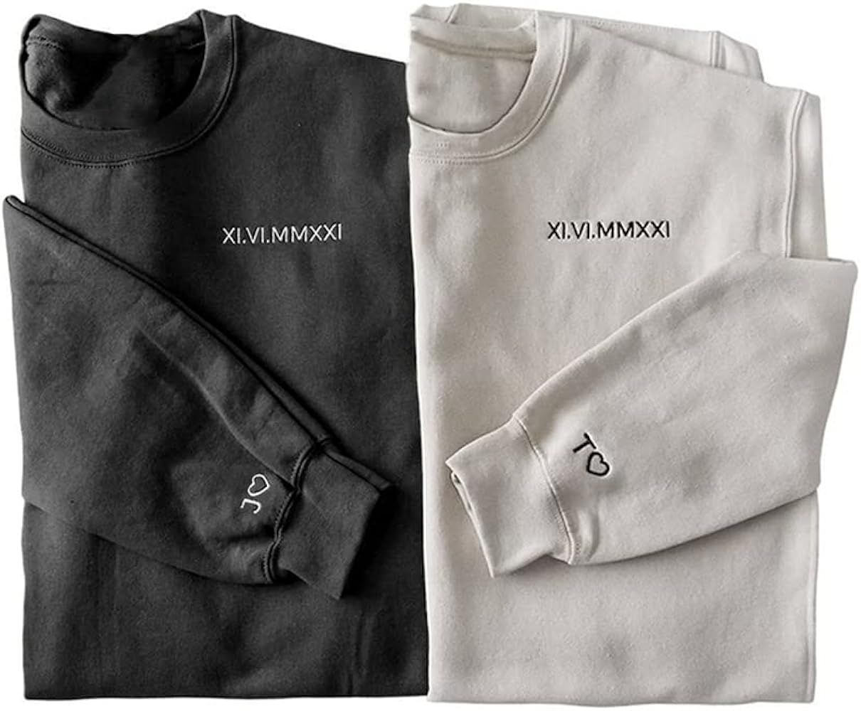 GODMERCH Custom Embroidered Roman Numeral Sweatshirts For Couples Matching With Initial Heart | Amazon (US)