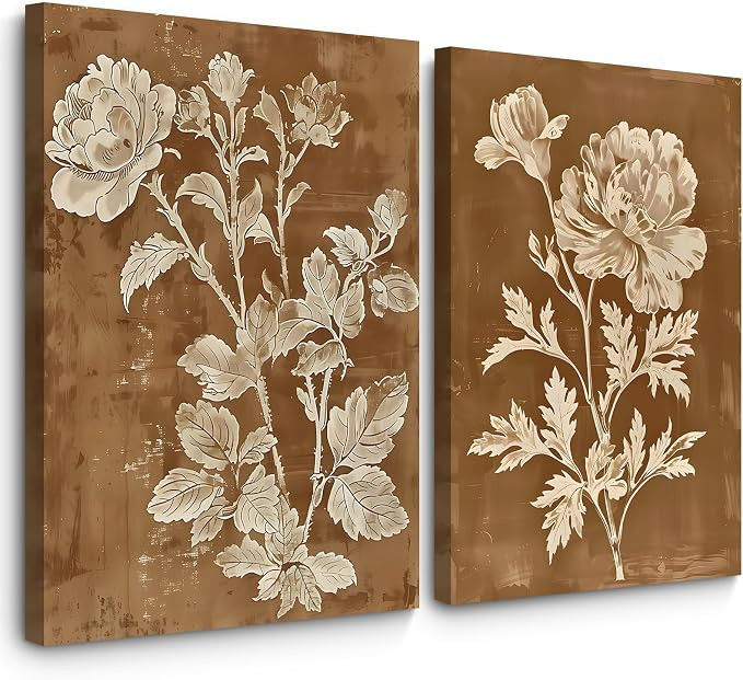 Vintage Floral Wall Art Flower Canvas Painting Botanical Wall Decor Orange Floral Prints Antique ... | Amazon (US)
