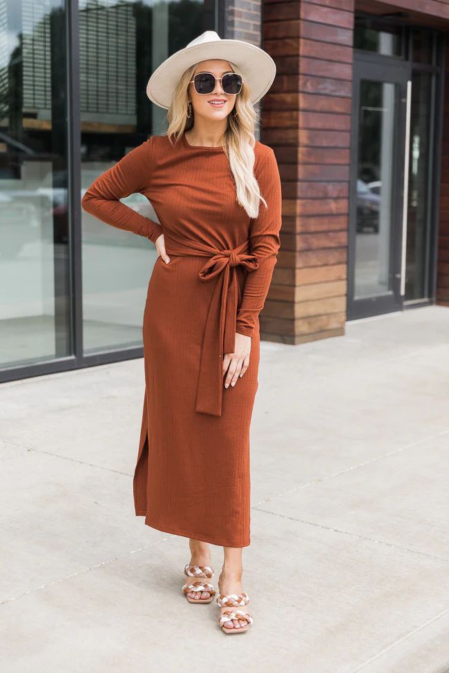 How've You Been Rust Ribbed Midi Dress | The Pink Lily Boutique