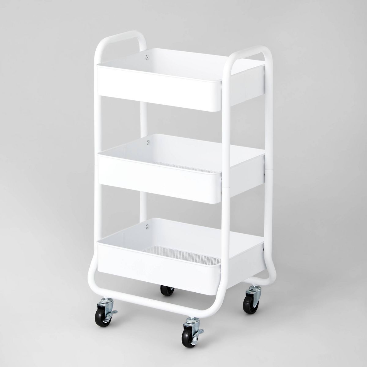 3 Tier Metal Utility Cart White - Brightroom™: Rolling, Mesh Shelves, Locking Casters, Powder-C... | Target
