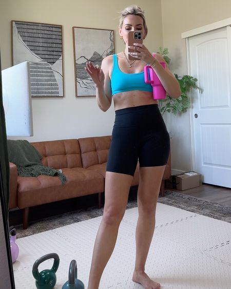 Amazon workout outfit 
Sports bra size small
Best black bike shorts size small
Linking all my at home workout equipment 

#LTKActive #LTKVideo #LTKfitness
