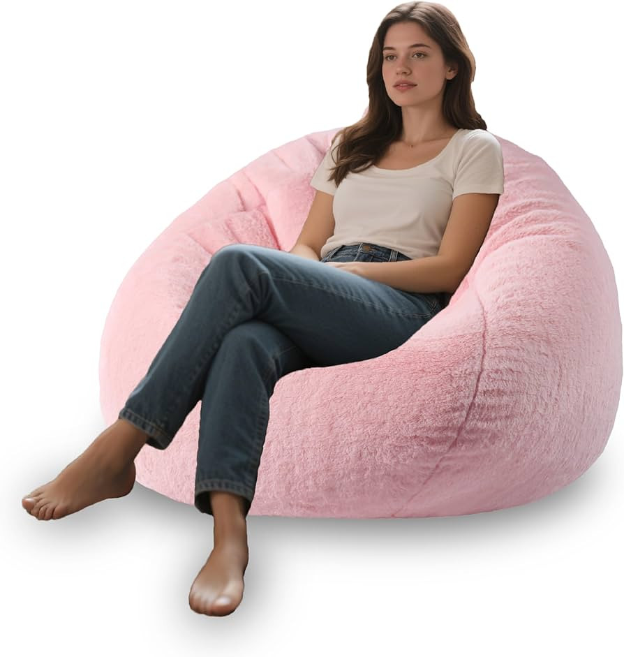 Faux Fur Comfy Bean Bag Chair Cover (No Filler), Fluffy Stuffed Animal Storage Bean Bag Cover for... | Amazon (US)