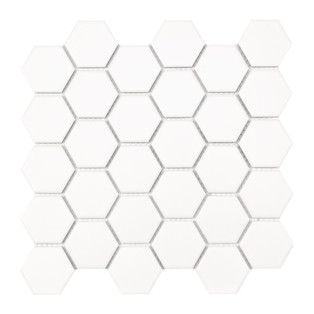 White Hexagon 10.55 in. x 11.02 in. x 6 mm Matte Porcelain Mesh-Mounted Mosaic Tile (0.81 sq. ft.... | The Home Depot