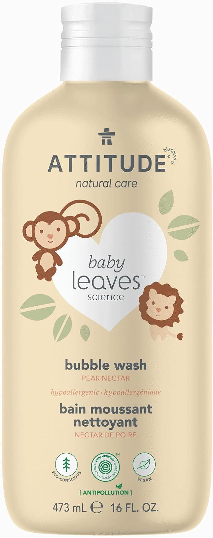 ATTITUDE Natural Baby Bubble Wash for Sensitive Skin, EWG Verified, Hypoallergenic Body Soap, Veg... | Amazon (US)