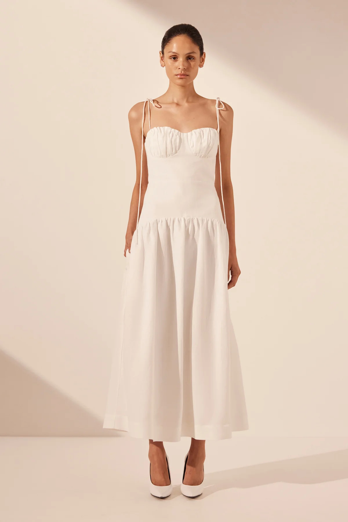 Blanc Gathered Midi Dress | Ivory | Dresses | Shona Joy | Shona Joy