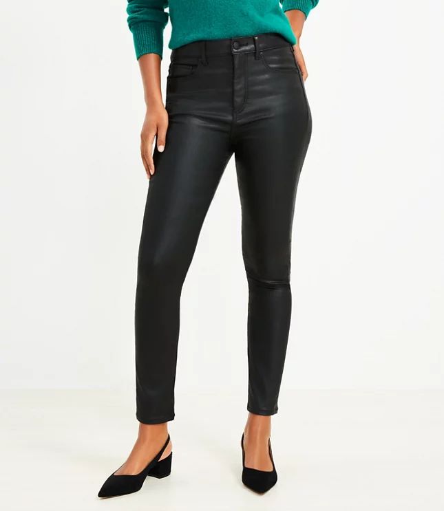 Coated High Rise Skinny Jeans in Black | LOFT