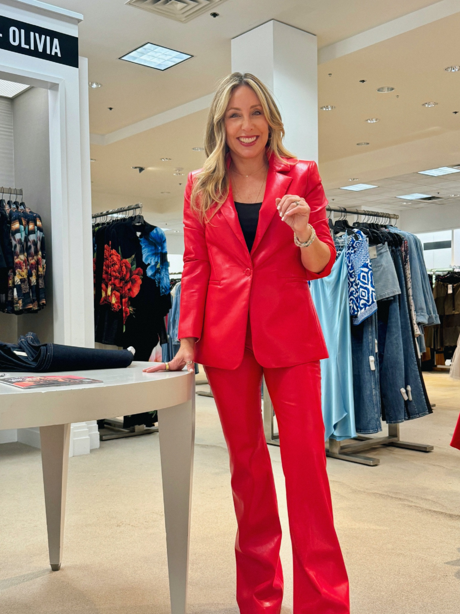 Make a statement in a vibrant red vegan leather suit. It's soft, supple, and more affordable than real leather. The jacket tends to run small, so consider sizing up if you have broader shoulders. The pants are low-waisted, offering a different silhouette for those who prefer a break from high-waisted styles. @saks #SaksPartner #Saks

#LTKStyleTip #LTKSeasonal #LTKOver40