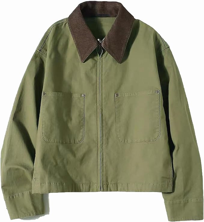 Womens Cropped Bomber Jacket Corduroy Collar Barn Coat Lightweight Utility Zip Up Cotton Canvas W... | Amazon (US)