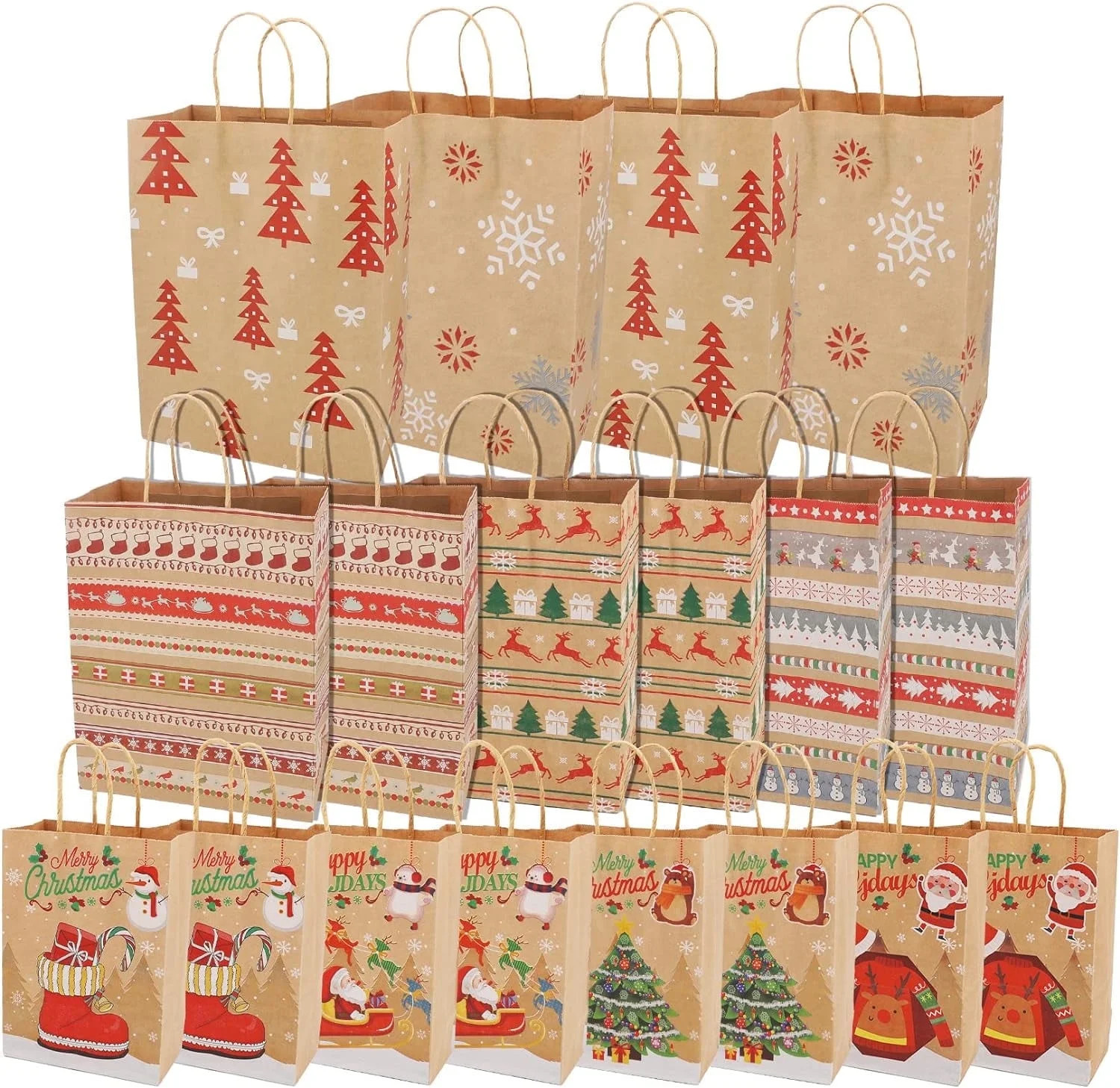 Magotan 18 packs Christmas Bags, 9 Style Assorted Sizes with Handles Bulk Christmas Themed Reusab... | Walmart (US)