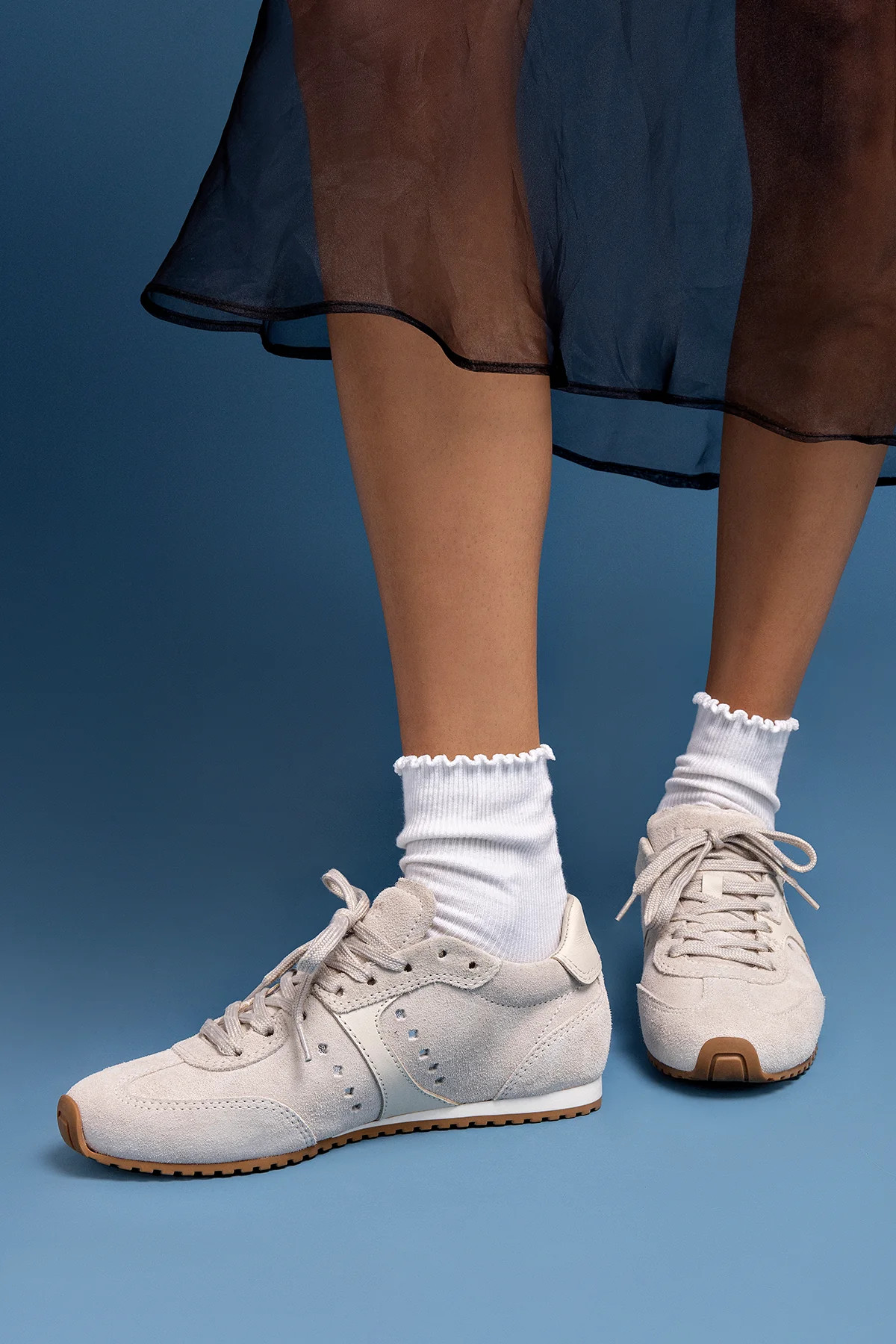 Stella Sneaker In Mushroom Grey Suede and Ivory Leather | Larroude