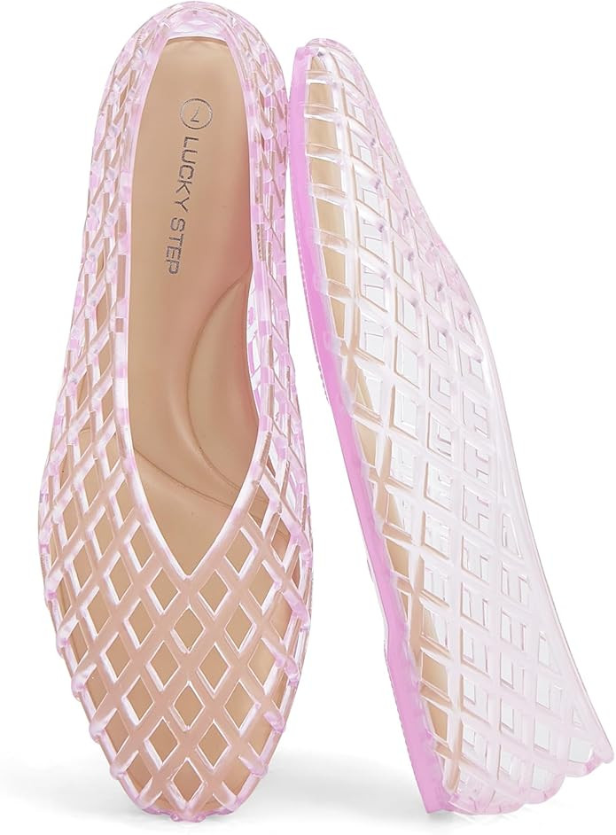 LUCKY STEP Women's Jelly Ballet Flats Mesh Casual Comfortable Jellies Shoes Clear Hollow Breathab... | Amazon (US)