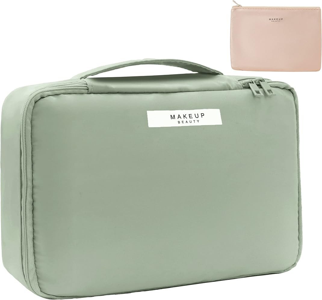 Queboom Travel Makeup Bag Cosmetic Bag Makeup Bag Toiletry bag for women and men (Green) | Amazon (US)
