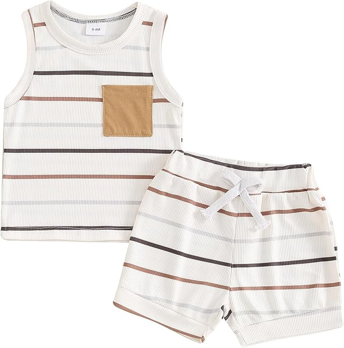 Baby Boy Summer Clothes Striped Tank Tops Camisoles and Shorts Newborn Boys Spring Summer Outfit | Amazon (US)