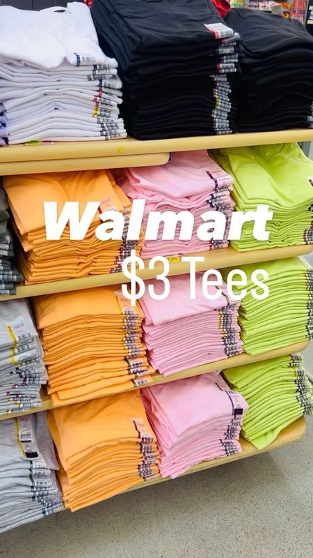 Walmart $3 basic tees. New spring colors! Junior sizing, size up one size. I’m wearing a medium in each. 
90’s straight boyfriend jeans, I sized up two sizes to a 9 (jr sizing). 

#LTKunder50 #LTKstyletip #LTKtravel