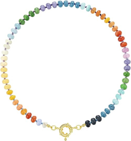 KissYan Beaded Gemstone Necklace for Women, Colorful Boho Bead Choker Natural Stone Surfer Beach ... | Amazon (US)