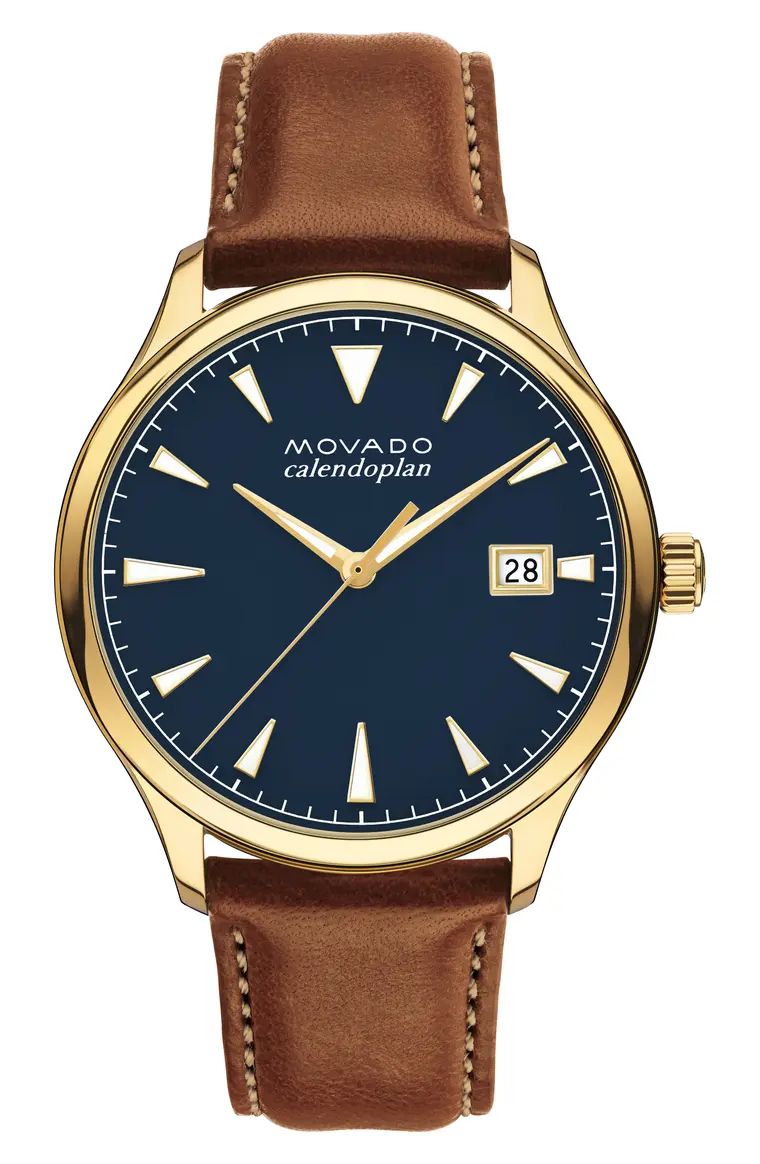 Heritage Calendoplan Leather Strap Watch, 42mm | Nordstrom