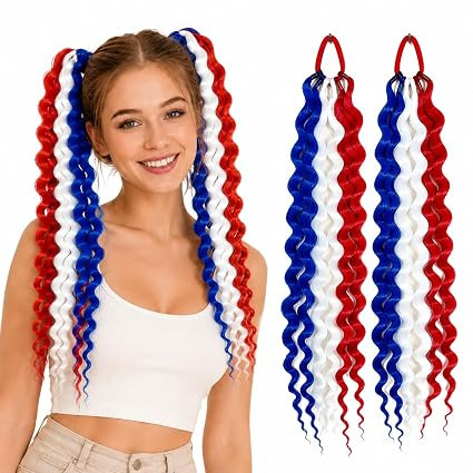 Red White Blue Hair Extensions Tie in Curly Ponytail Extension Wavy July of 4th Crazy Hair Day Ac... | Amazon (US)