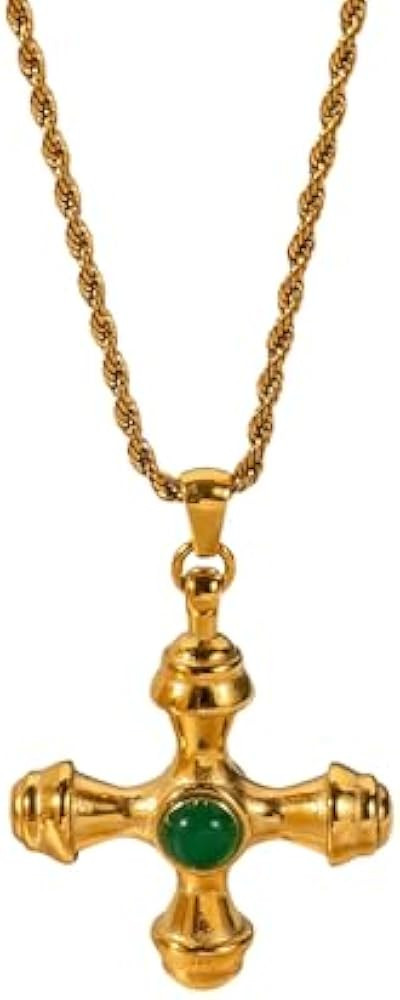 18K Plated Gold Cross Necklace Chunky Cross Necklace Summer Necklaces Vintage Necklace Y2k | Amazon (US)