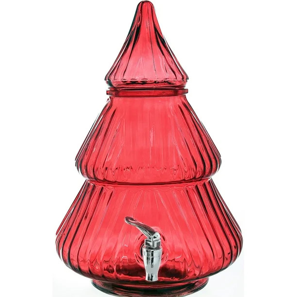 Holiday Time 2.1 Gallon Red Glass Christmas Tree Beverage Dispenser - Walmart.com | Walmart (US)