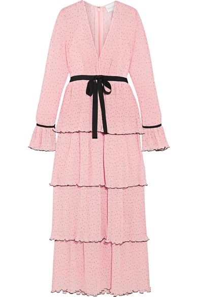 alice McCALL - Now Or Never Tiered Swiss-dot Chiffon Maxi Dress - Pastel pink | NET-A-PORTER (US)