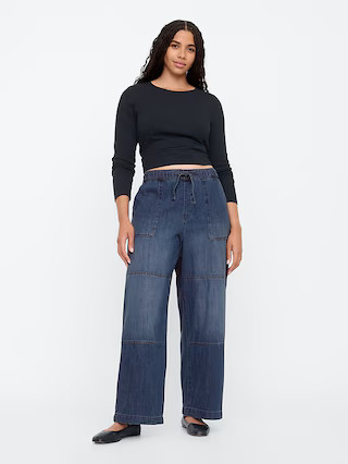 High Rise Seamed Wide-Leg Pull-On Jeans | Gap Factory