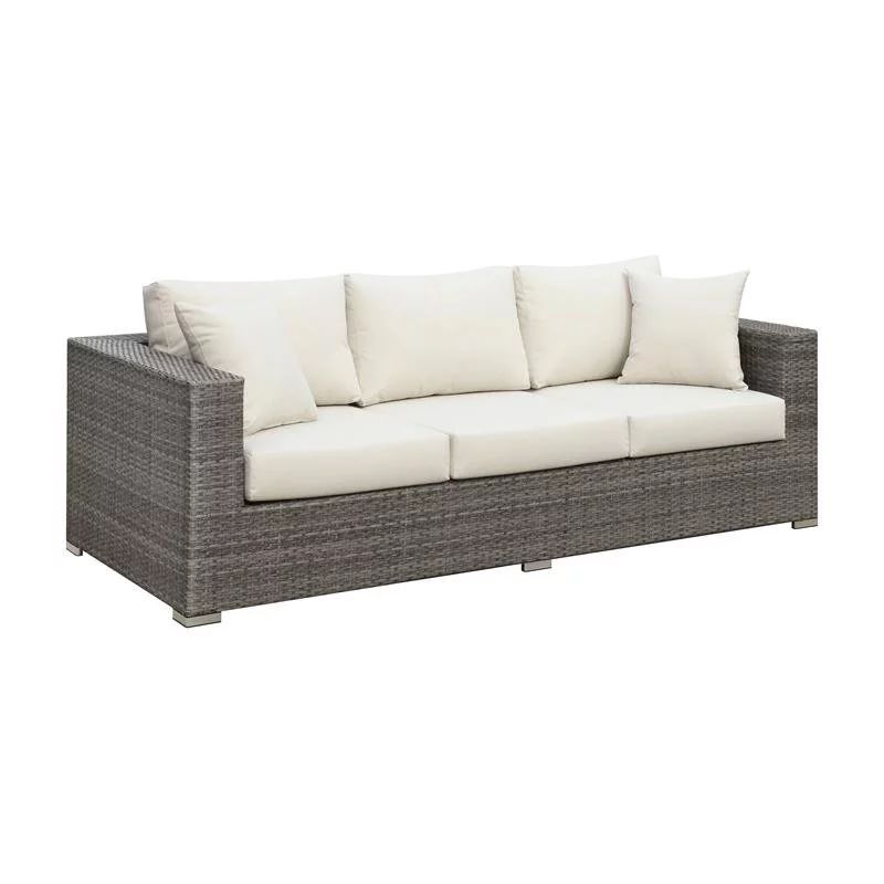 Furniture of America Arthur Rattan Patio Sofa with Pillows in Light Gray | Walmart (US)