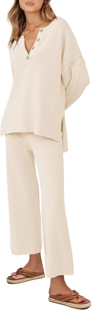 ANRABESS Women 2 Piece Outfits Oversized Knit Loungewear Loose Slouchy Sweater Set 2023 Fall Tren... | Amazon (US)