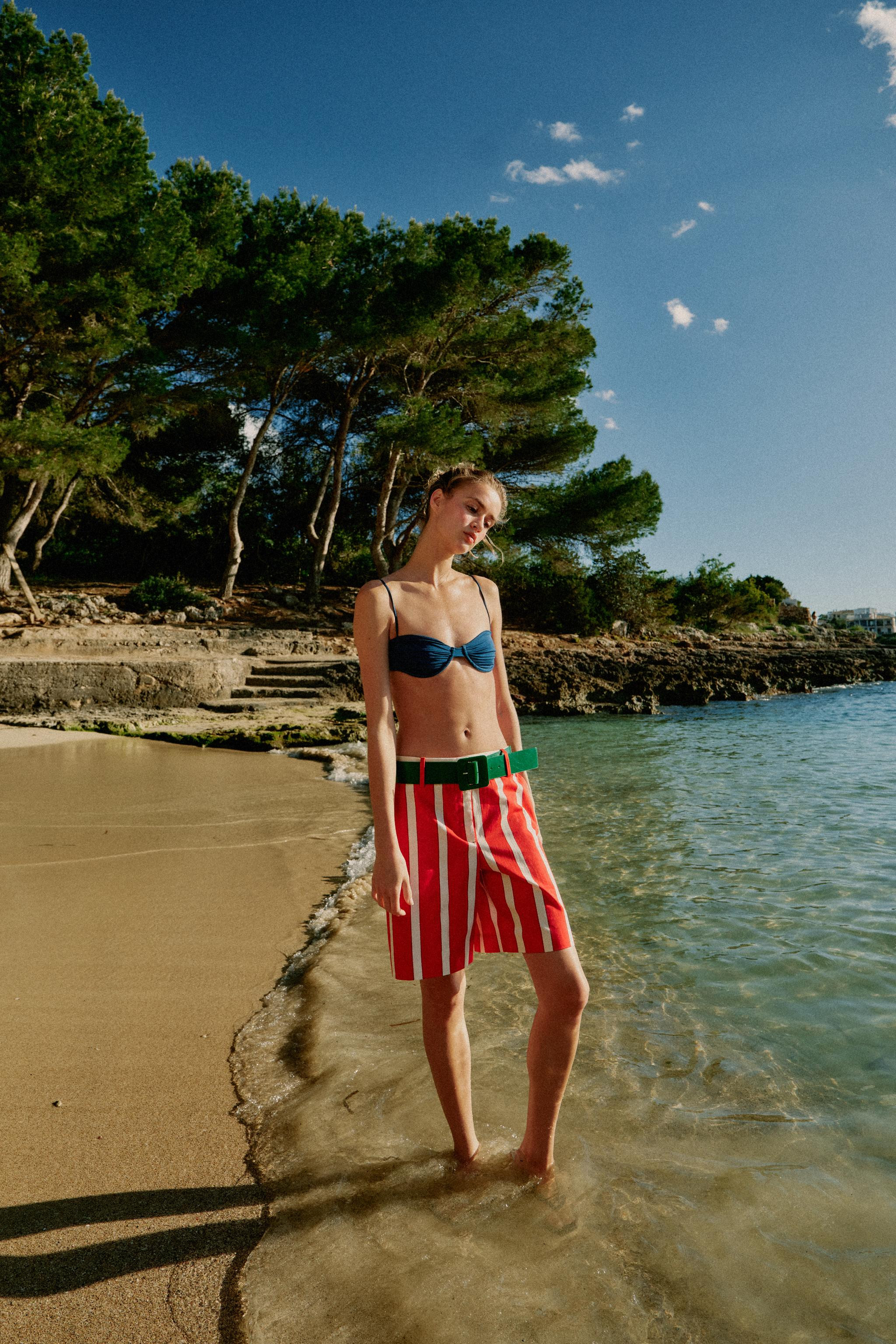 STRIPED BELTED SHORTS | Zara US