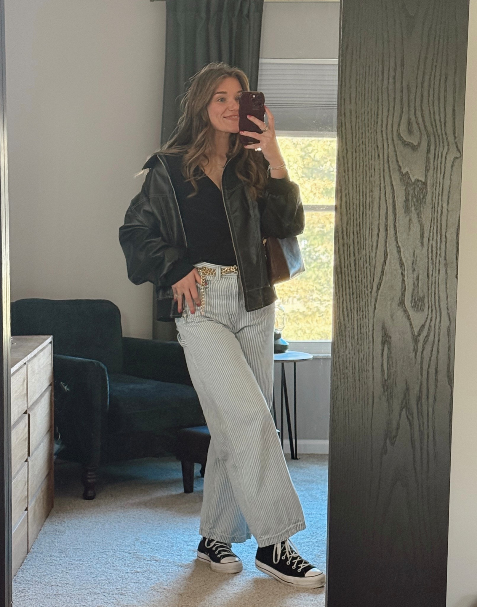 what i wore to church today 🤎
•leather jacket •levi jeans •platform converse •brooklyn coach purse •gold chain belt •purse charms

#LTKootd #LTKdayinmylife #LTKgrwm