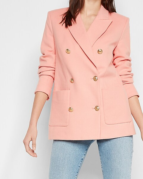 Flannel Knit Oversized Double Breasted Blazer | Express