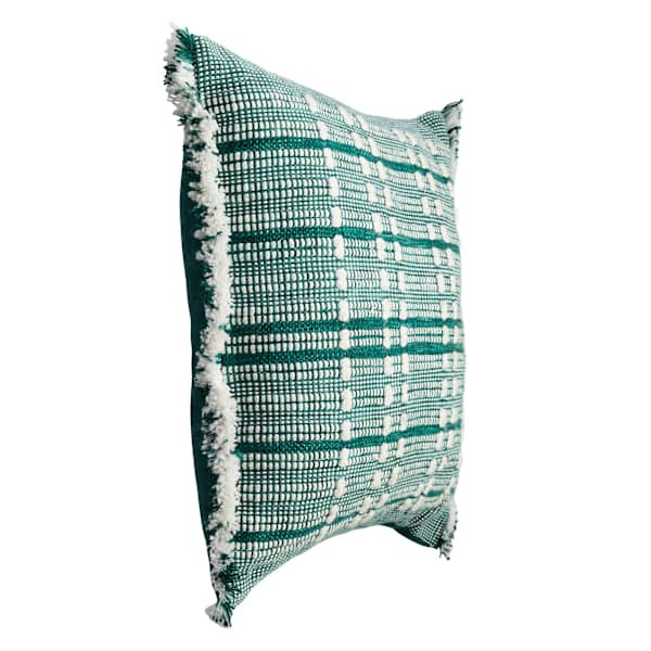 Cypress Green Woven Square Outdoor Throw Pillow with Fringe, 18" | At Home