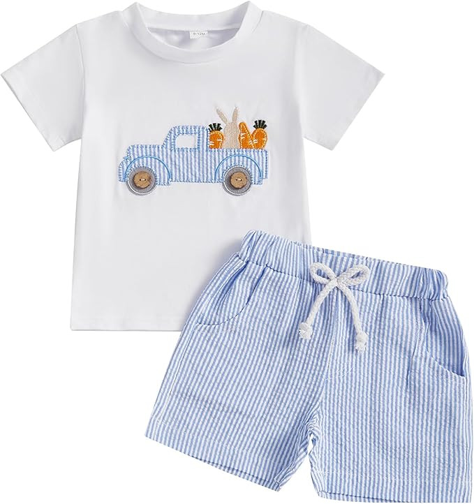 Toddler Boy Easter Outfit Baby Boy Bunny Short Sleeve T Shirt And Shorts Set 2 Piece Spring Summe... | Amazon (US)