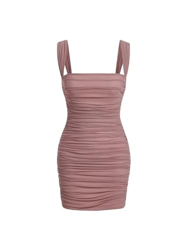 Verdusa Women's Wedding Guest Formal Mini Mesh Dress Sleeveless Square Neck Ruched Bodycon Sexy D... | Amazon (US)