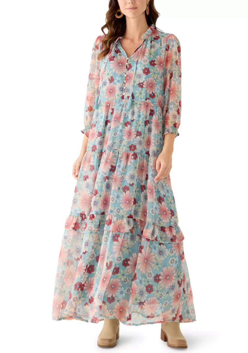 Women's 3/4 Ruffle Neck Maxi Dress | Belk