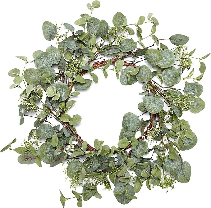 VGIA Green Leaf Eucalyptus Wreath for Festival Celebration Front Door/Wall/Fireplace Laurel/Eucal... | Amazon (US)