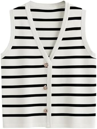 LILLUSORY Vest Tops for Women 2026 Summer Outfits Striped Sweaters Button Up Casual Blouses Jacke... | Amazon (US)