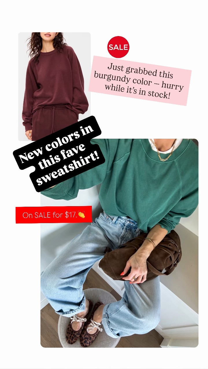 SALE — sweatshirt marked down to under $18!
I have this sweatshirt in a few colors from last year — and just grabbed this new burgundy. Perfectly oversized, fits tts. Wearing medium 
I bought the other pullover style too — tons of colors

#LTKmomlife #LTKOver40 #LTKSaleAlert