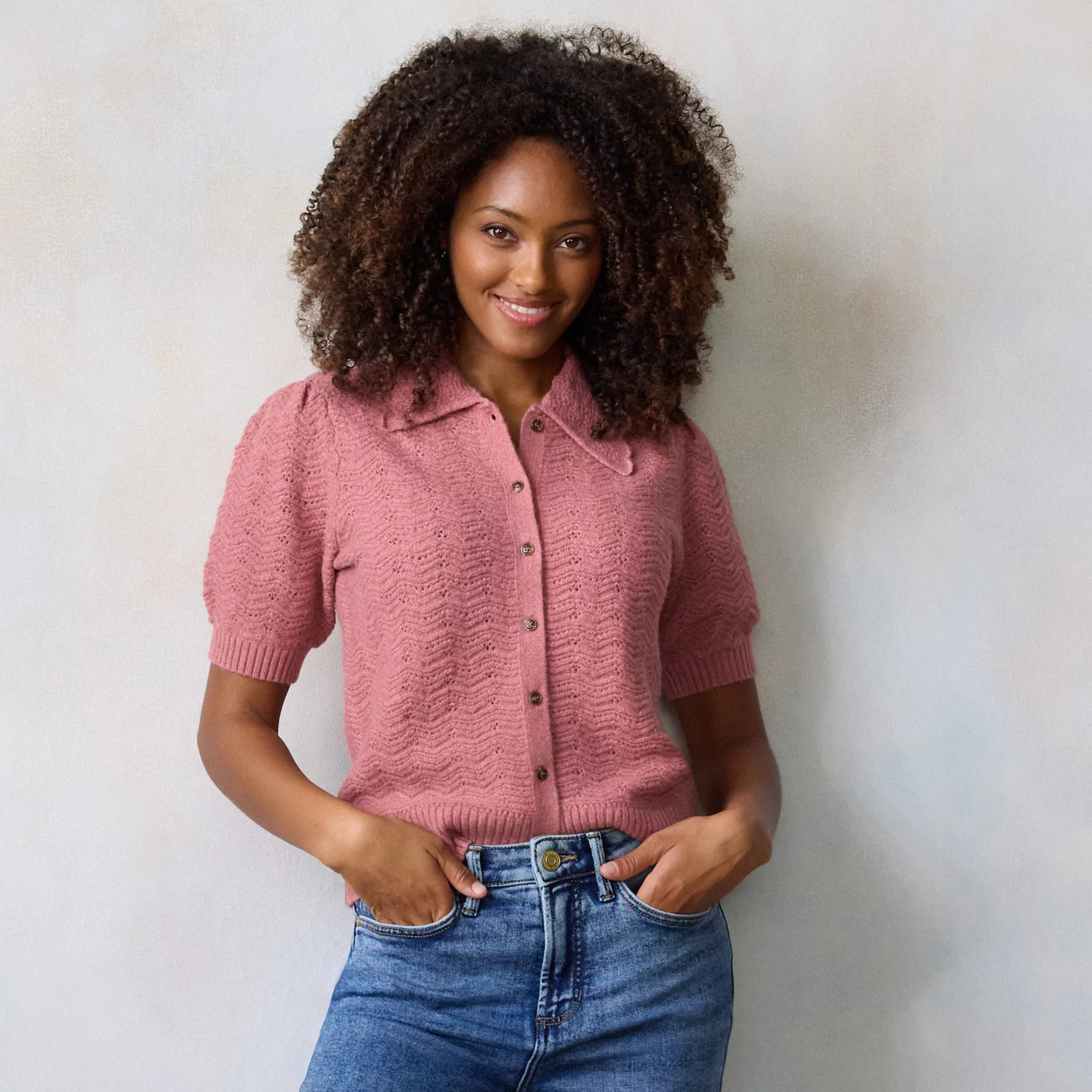 Women's LC Lauren Conrad Short Sleeve Pointelle Sweater Cardigan | Kohl's