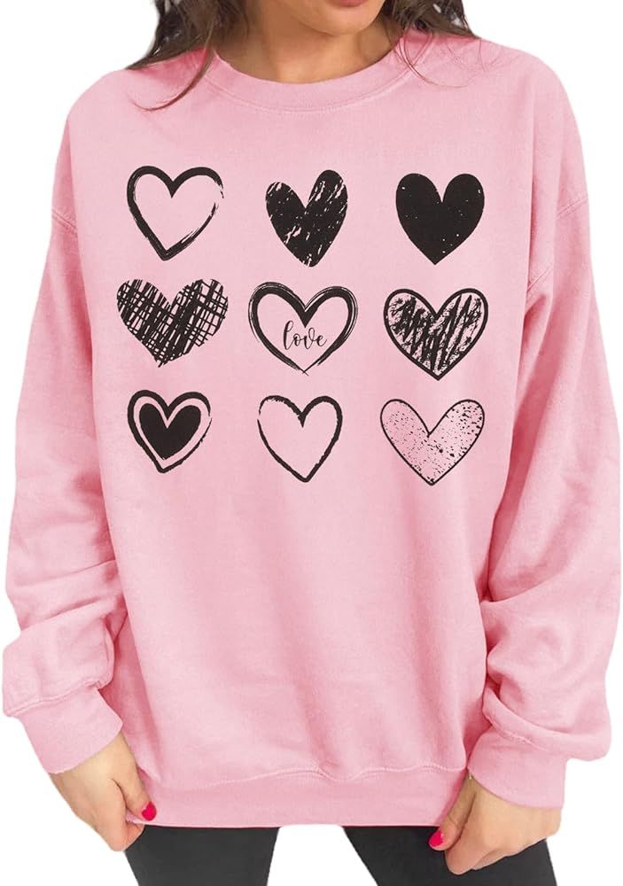 CM C&M WODRO Women Valentine's Day Heart Sweatshirt Romantic Love Letter Print Long Sleeve Shirt ... | Amazon (US)