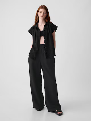 Mid Rise Crinkle Gauze Wide-Leg Pants | Gap (US)