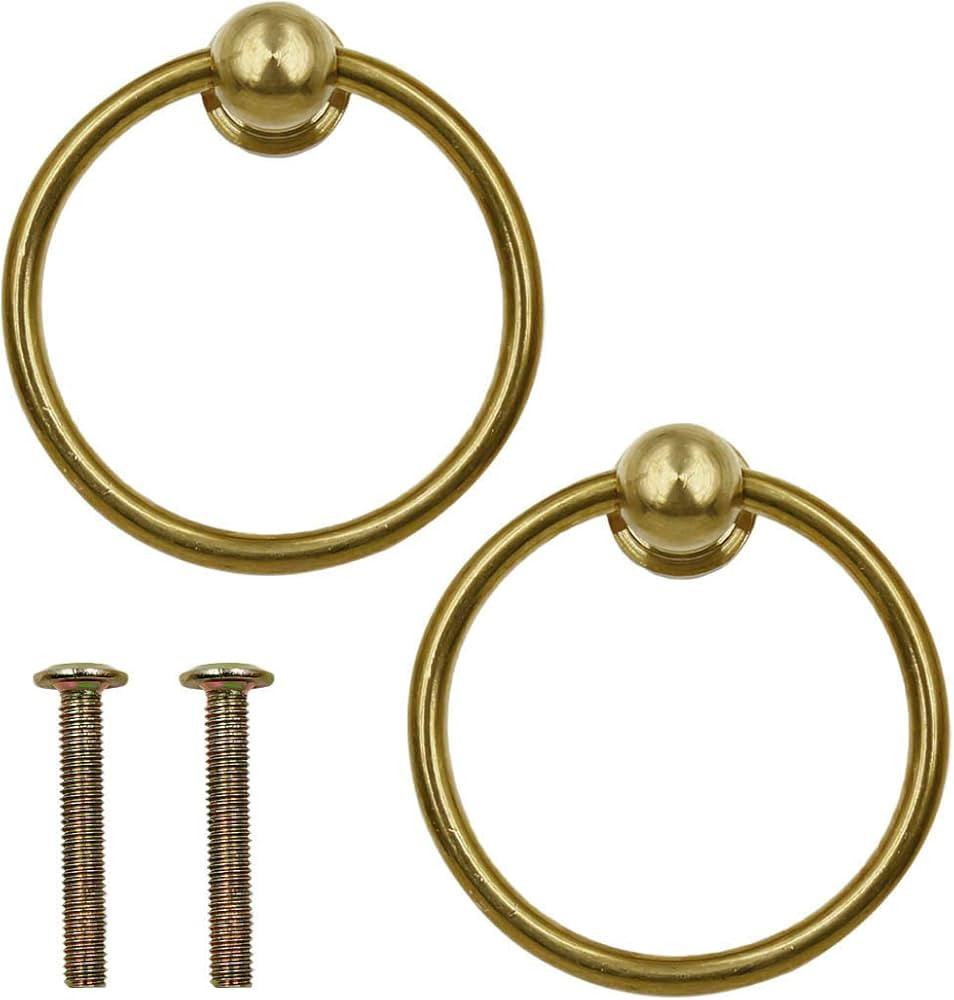 LC LICTOP 2.95" Dia. Antique Style Pure Brass Ring Pull for Cupboard Cabinet Drawer Rings Pulls K... | Amazon (US)