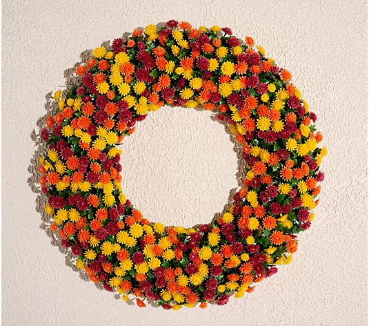 Wicker Park Harvest Faux Mum Wreath - QVC.com | QVC