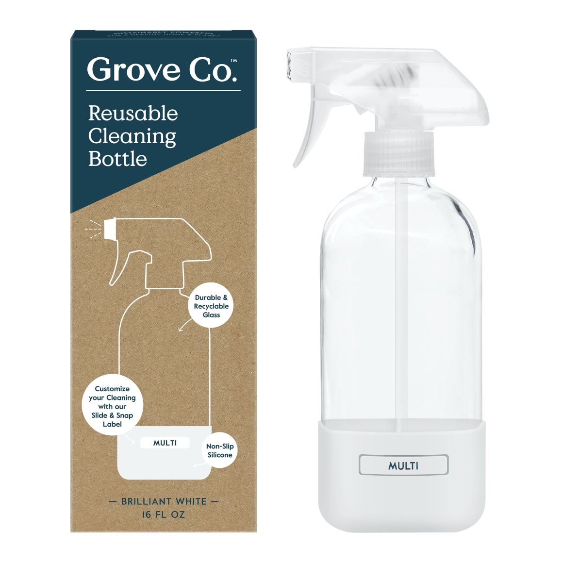 Grove Co. Reusable Cleaning Glass Spray Bottle - Slide & Snap | Grove